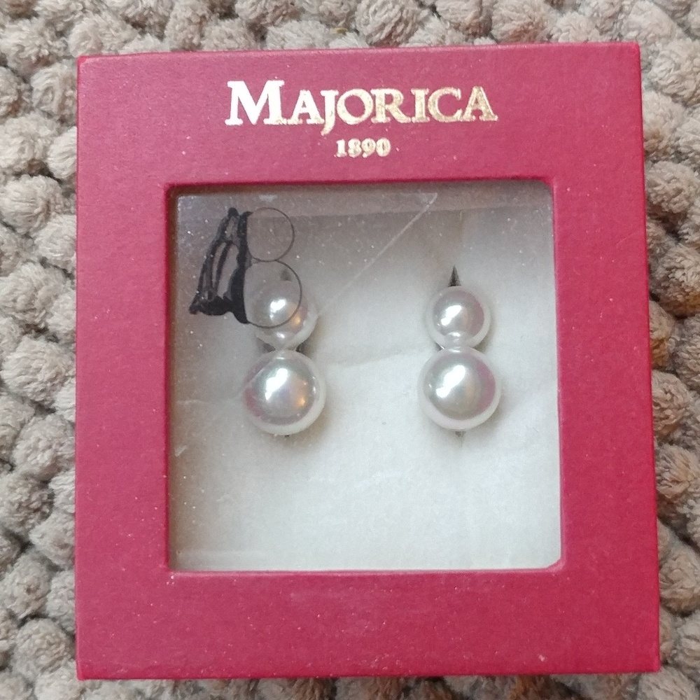 Majorica Double-Drop Pearl CLIP Earrings